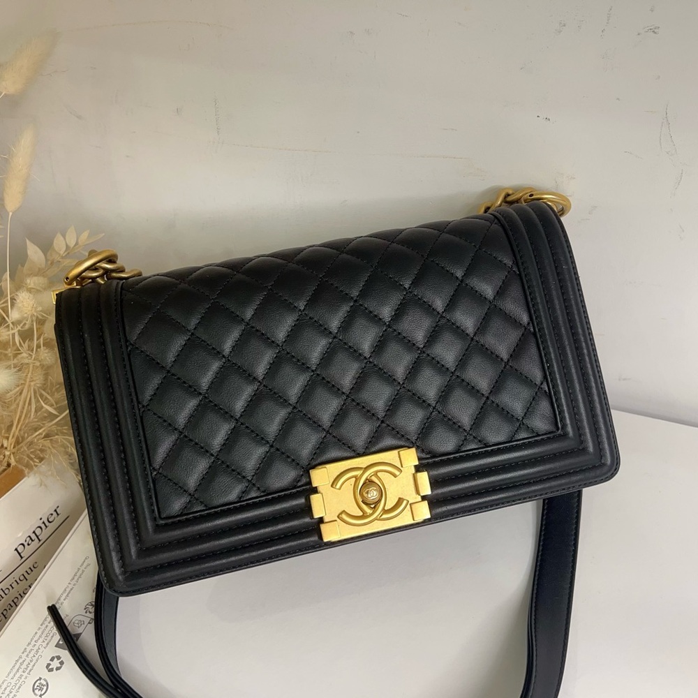 Chanel Medium Le Boy Black Gold Hardware Bag